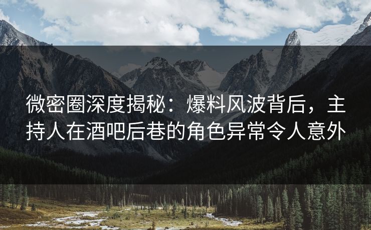 微密圈深度揭秘：爆料风波背后，主持人在酒吧后巷的角色异常令人意外