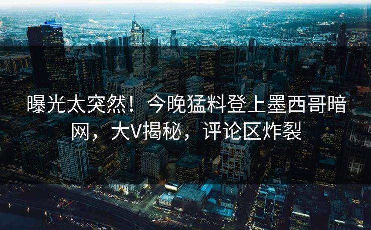 曝光太突然！今晚猛料登上墨西哥暗网，大V揭秘，评论区炸裂